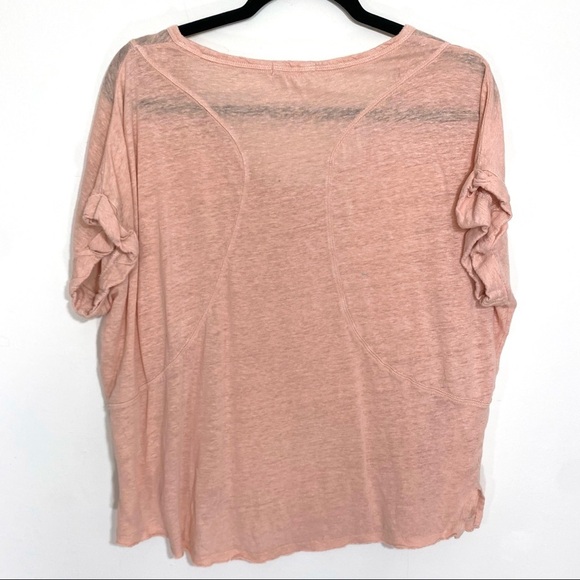 Rag and Bone Lottie Tee 100% Linen Boxy Rolled Short Dolman Sleeves Coral Medium - Picture 3 of 4